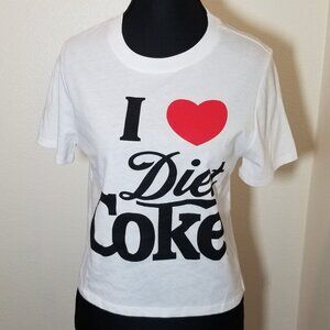 Coca-Cola Womens XS I Love Diet Coke White Short Sleeve Crop Boxy Top Shirt NWOT